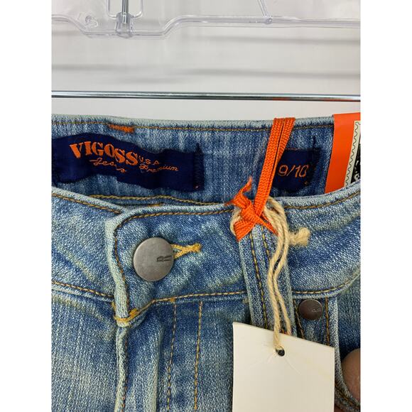 VTG Y2K VIGOSS Women's Size 9 Embroidered Denim Flare Jeans Blue Dirty Wash NWT - Picture 6 of 7